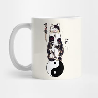 JAPANESE CAT IN SKULL,SKELETON TATTOOS ON YIN YANG SYMBOL Mug